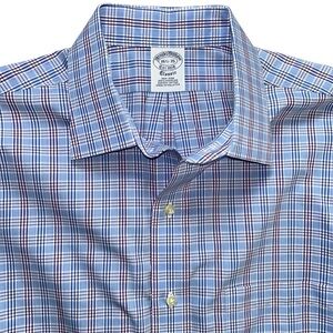 Brooks Brothers Blue White Glen Plaid Spread Collar Dress Shirt Size 16 1/2-35
